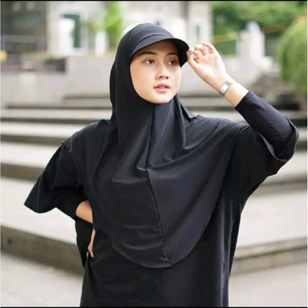 Hijab Sport Topi Warna Hitam Size M dan L