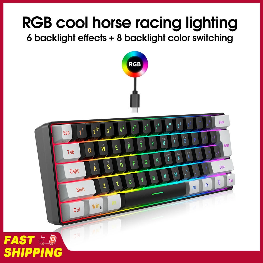 HXSJ V700BW A869 USB Keyboard Mouse Kit 61-key Wired RGB Backlight Computer Keyboard Colorful LED Li
