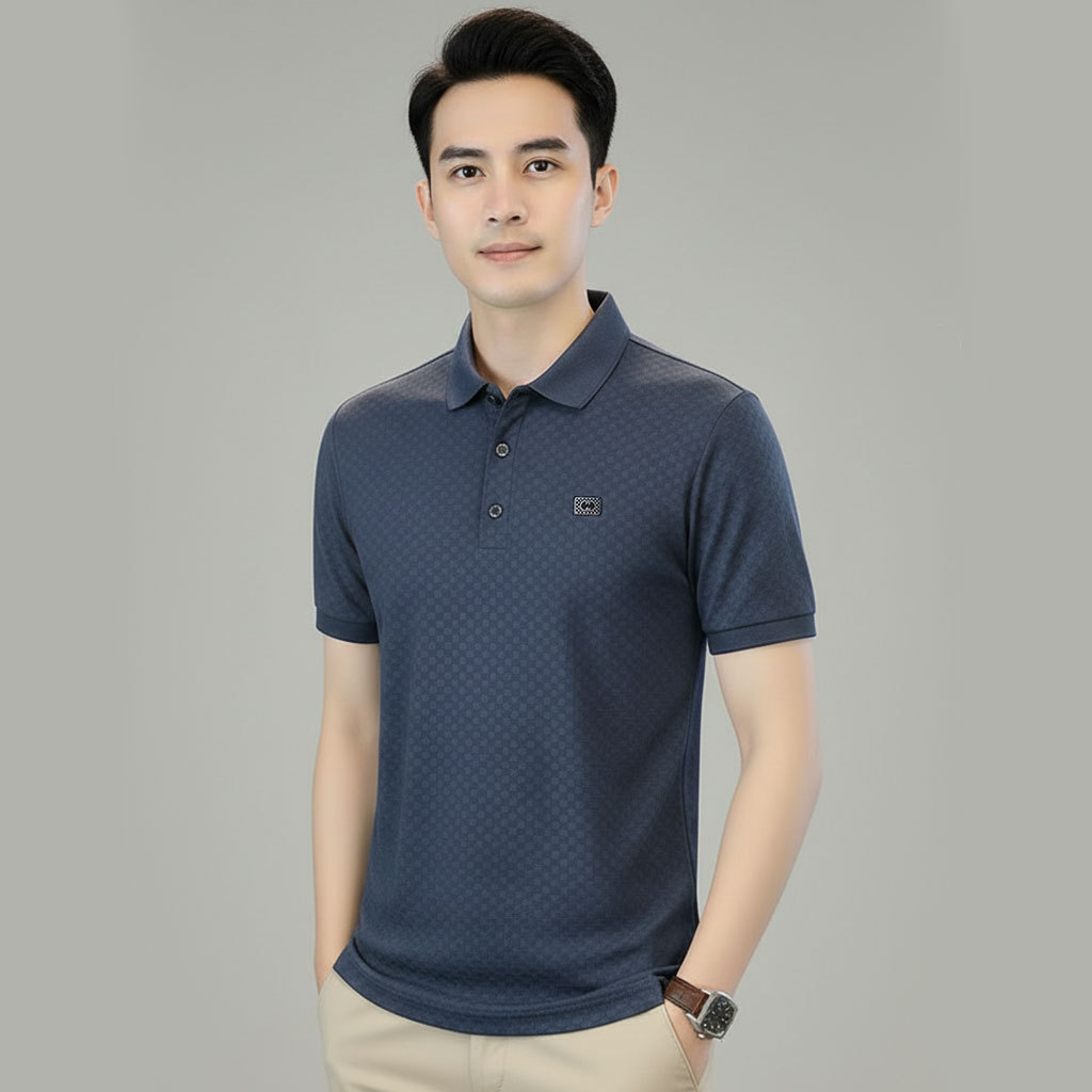 Kaos Kerah Pria Lengan Pendek Adem Sutra Es Baju Polo Bapak Orang Tua Kasual Terbaru