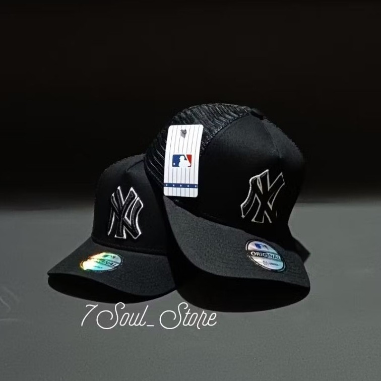 COD - Topi Trucker Jaring New York NY Hitam List Putih Aksesoris Fashion Casual Premium Quality
