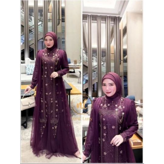 LOLITA DRESS SC - Gamis Lebaran Wanita | Dress pesta Matt Silk premium Mix Brukat Sapto All Size - K