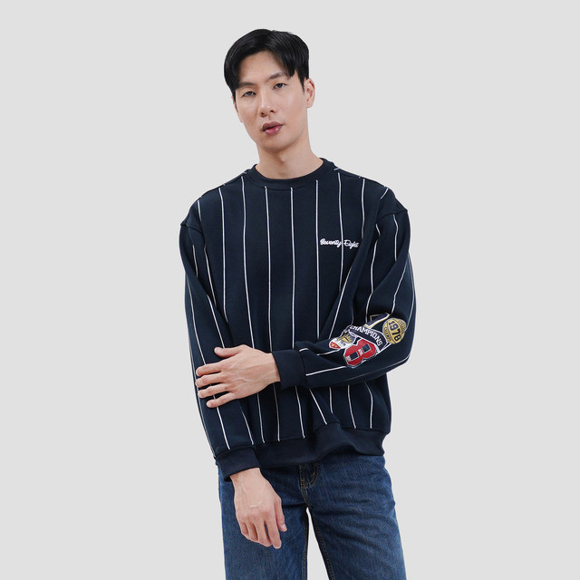 Nevada Patches Sleeve With Stripe Print Varsity Sweater Pria 123543676