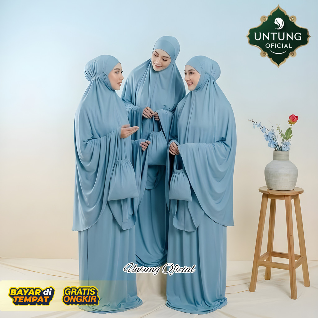 Mukena Jersey Jumbo All Size Adem Nyaman Jatuh Cantik Anti Kusut Warna BABYBLUE