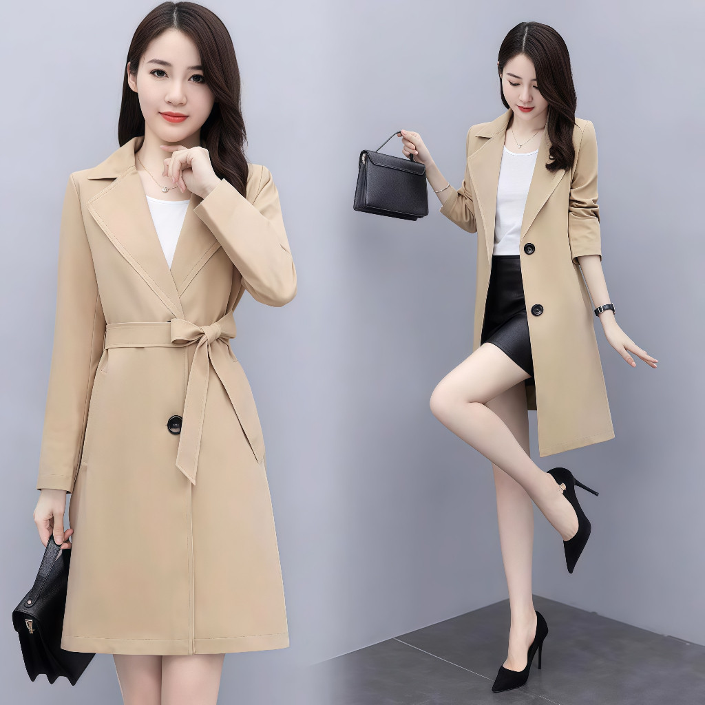 Korean beige spring outer wanita kekinian panjang aesthetic long outer lebaran formal press body pol
