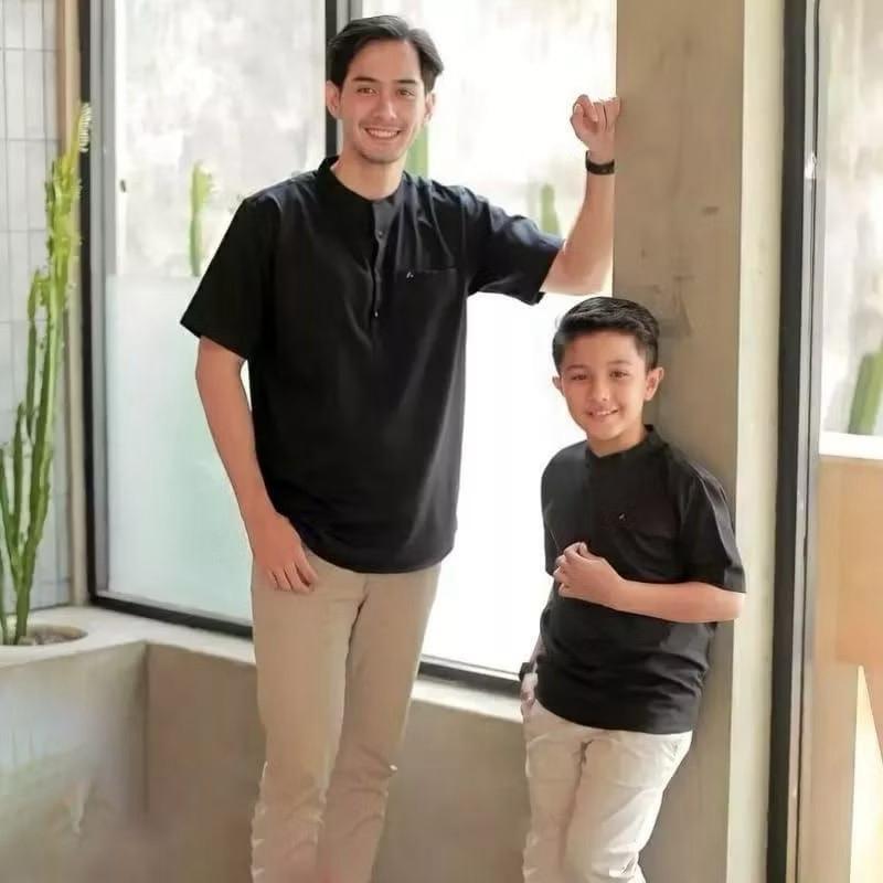 TERBARU 2026 Baju Koko Kurta Ayah Anak Baju Koko Couple Ayah Anak Warna Hitam