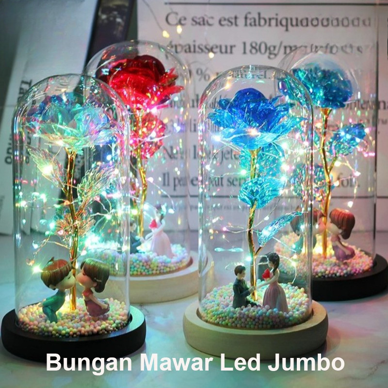 Kado Valentine Lampu LED Bunga Mawar Led Besar Dekorasi Beauty and The Beast Rose Lampu Led Mawar