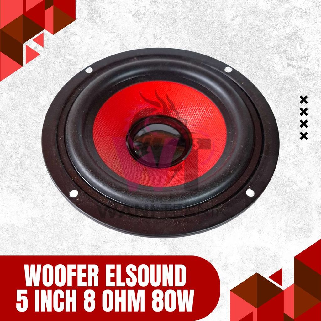 Speaker ELSOUND Woofer 5 Inch 80 Watt Magnet Besar Daun Merah Bass Kuat