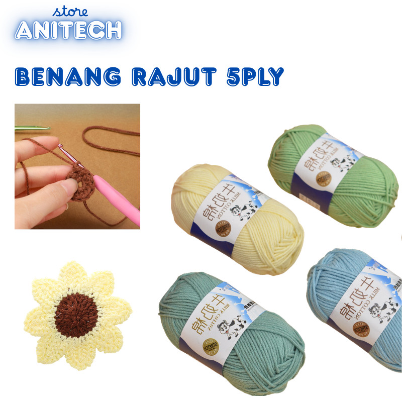 Benang Katun Susu 5ply - Benang Rajut Katun Susu - Halus dan Tebal Warna Lengkap