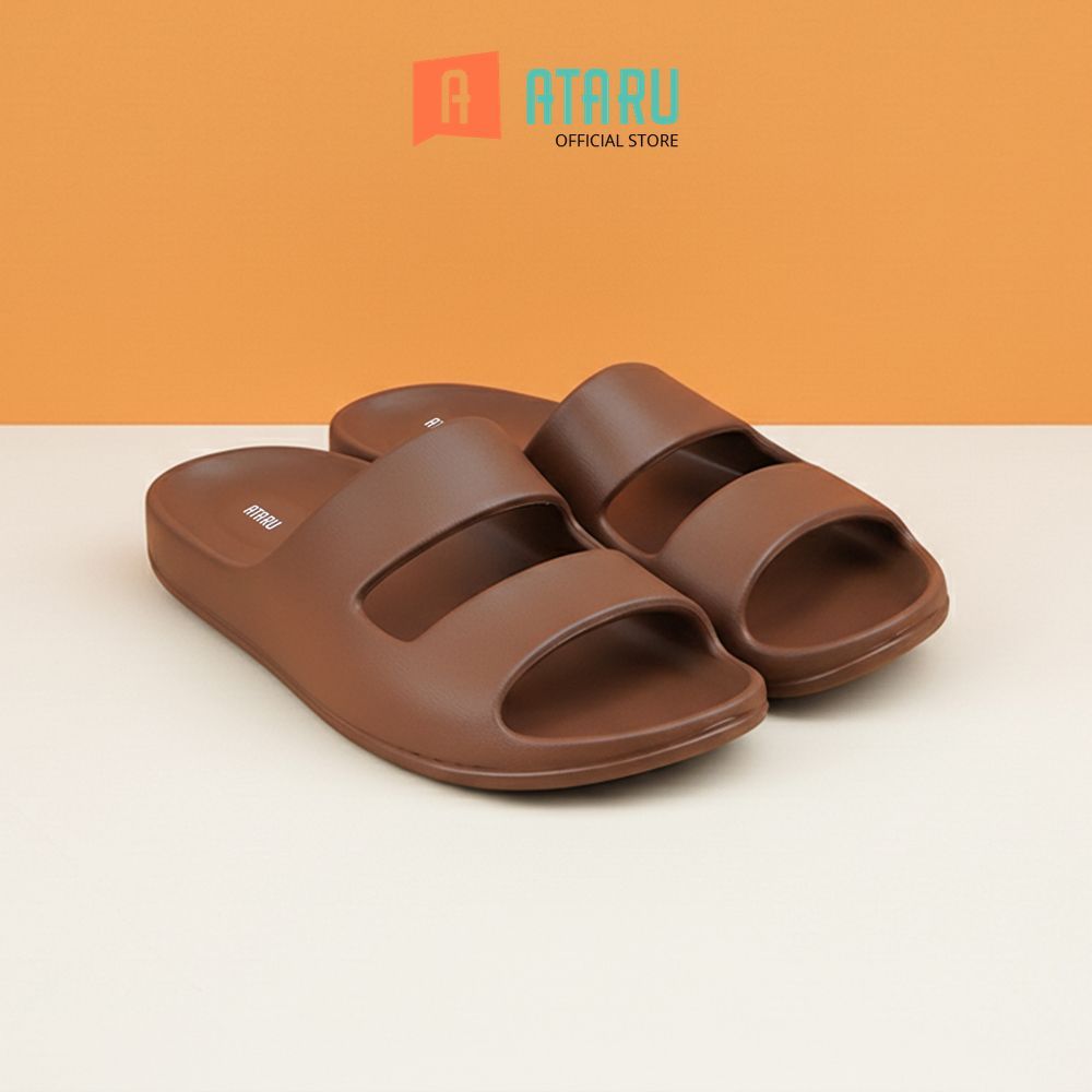Ataru Ukuran 37/38 Sandal Wanita Double Strap - Cokelat Sendal Cewek Sandal Perempuan Alas Kaki Wani