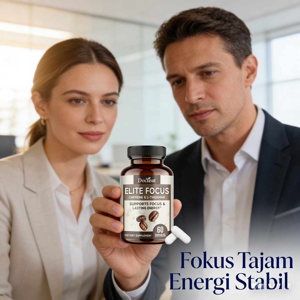 Docteat Elite Focus Caffeine & L-Theanine Dukung Fokus & Energi Tahan Lama 60 Kapsul