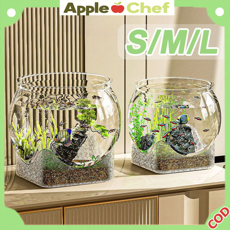 Aquarium Bulat Plastic Mini Aquarium Toples Bulat Ikan Hias Aquarium Toples Bulat Kura-Kura Wadah Ta