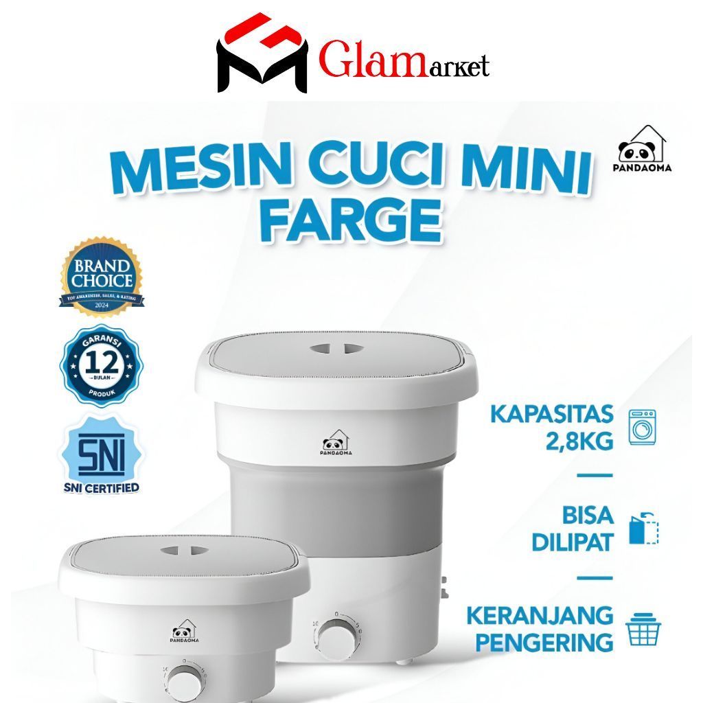 GLAM - PANDAOMA Mesin Cuci Mini Farge - Mesin Cuci Lipat Mesin - Cuci Mini Portable Kapasitas 2,8kg