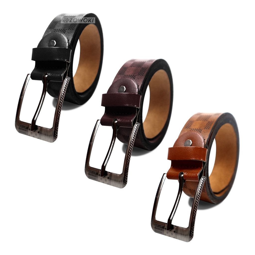 Ikat pinggang cowo kepala jarum Sabuk Pria Model Tusuk Gesper Klasik dari Kulit PU Gesper Kepala Jar