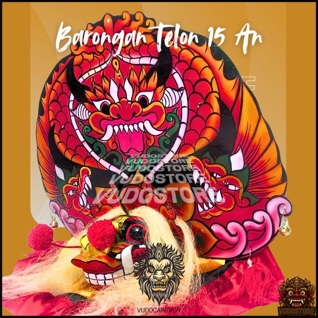 Vudocameron Barongan Telon Merah Ukuran 15 Full Kayu Barongan Caplokan Kayu Barongan Pentas VRU274