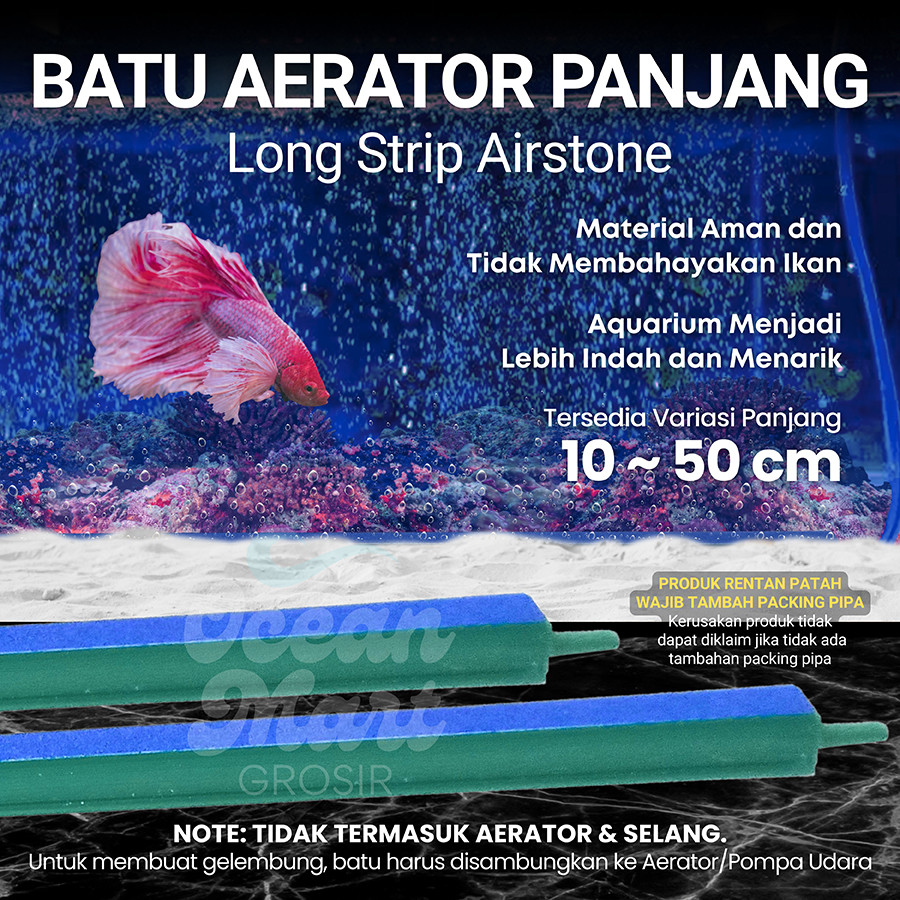 Batu Gelembung Udara Strip Panjang 10-50cm Aquascape Aerasi Airator Airstone Aquarium Aerator Oksige