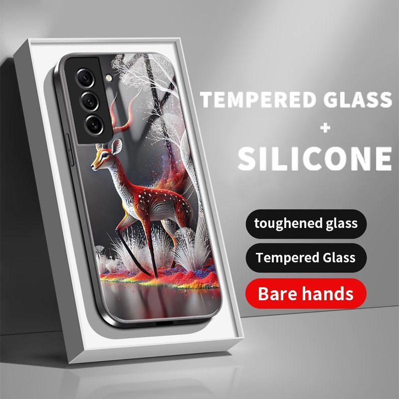 Kaca Glass Case For Samsung S21 FE 5G Plus Ultra S8 Soft Cartoons Harimau Rusa Kecil Tengkorak Silik