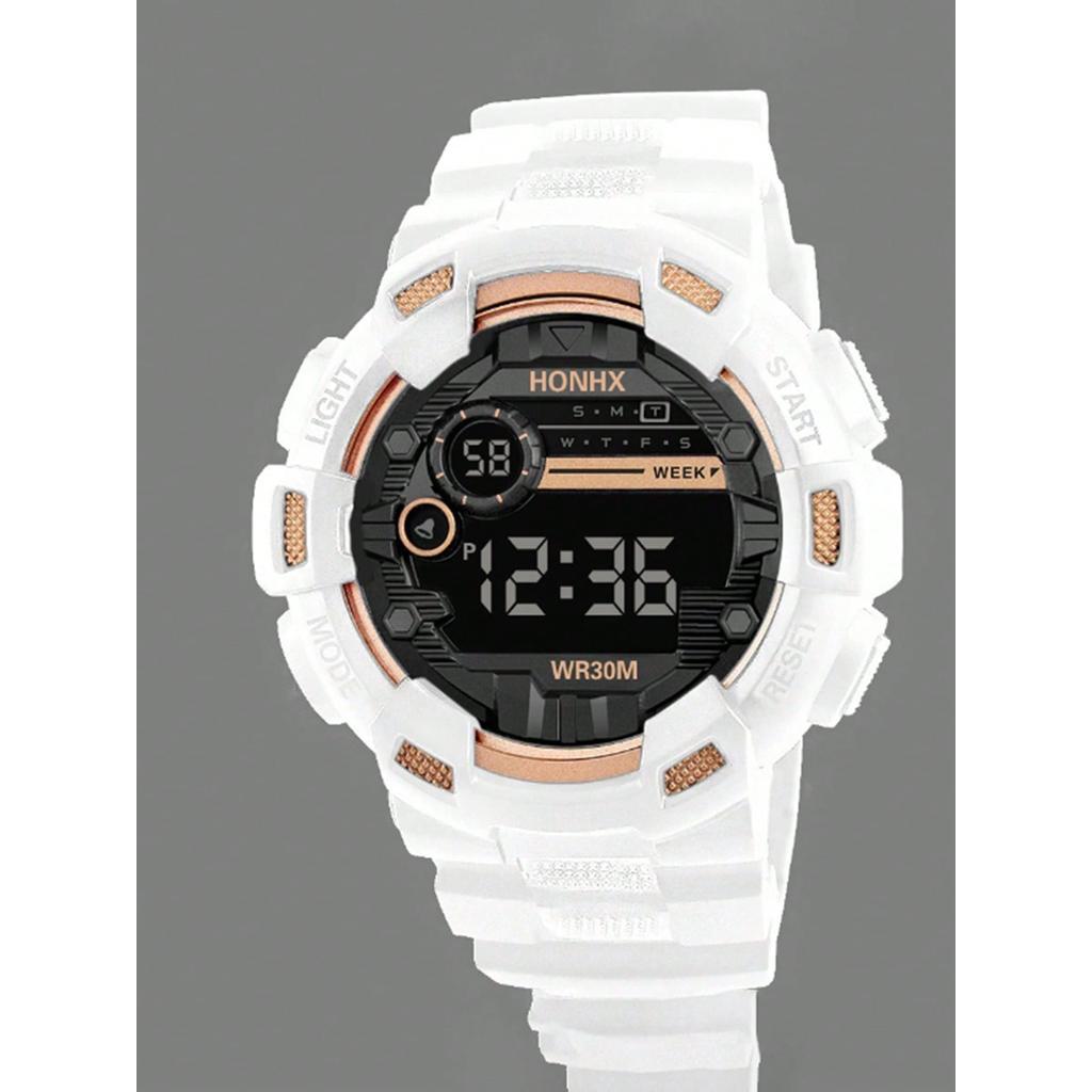 White Rose Gold Accented gital Sport Wat with LED splay and WR30M
