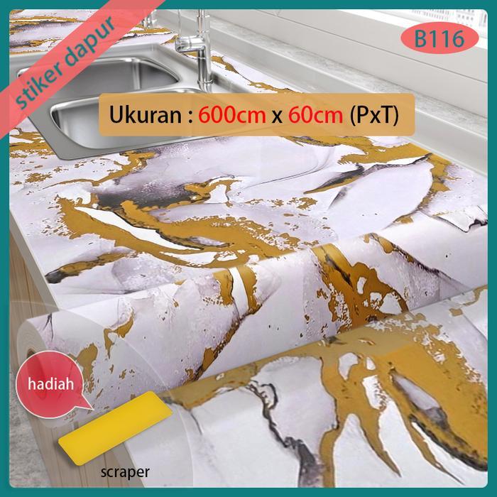 PROMO  wallpaper dinding dapur 60cm x 6m motif marmer abstrak warna pink & emas, anti minyak & air, 