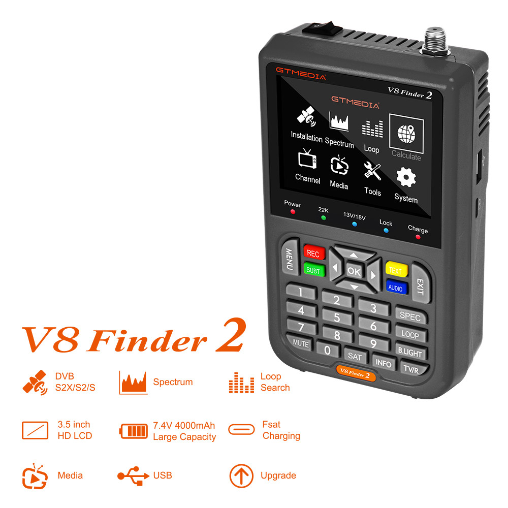 Original GTMEA V8 Finder 2 Satellite TV Finder Meter 4.3'' LCD DVB-S/S2/S2X H.265 PK V8 Finder 2 Pro