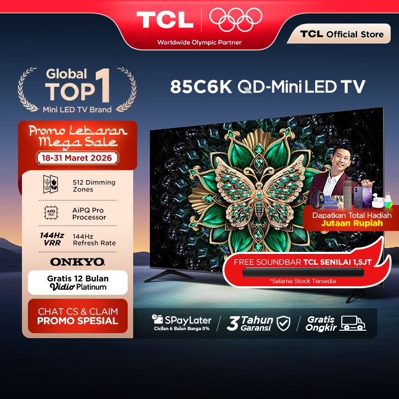 TCL 85 Inch QD-Mini LED C6K - Halo Terminator - Onkyo 2.1 - 144Hz - Matte HVA - Energy Saving (Model