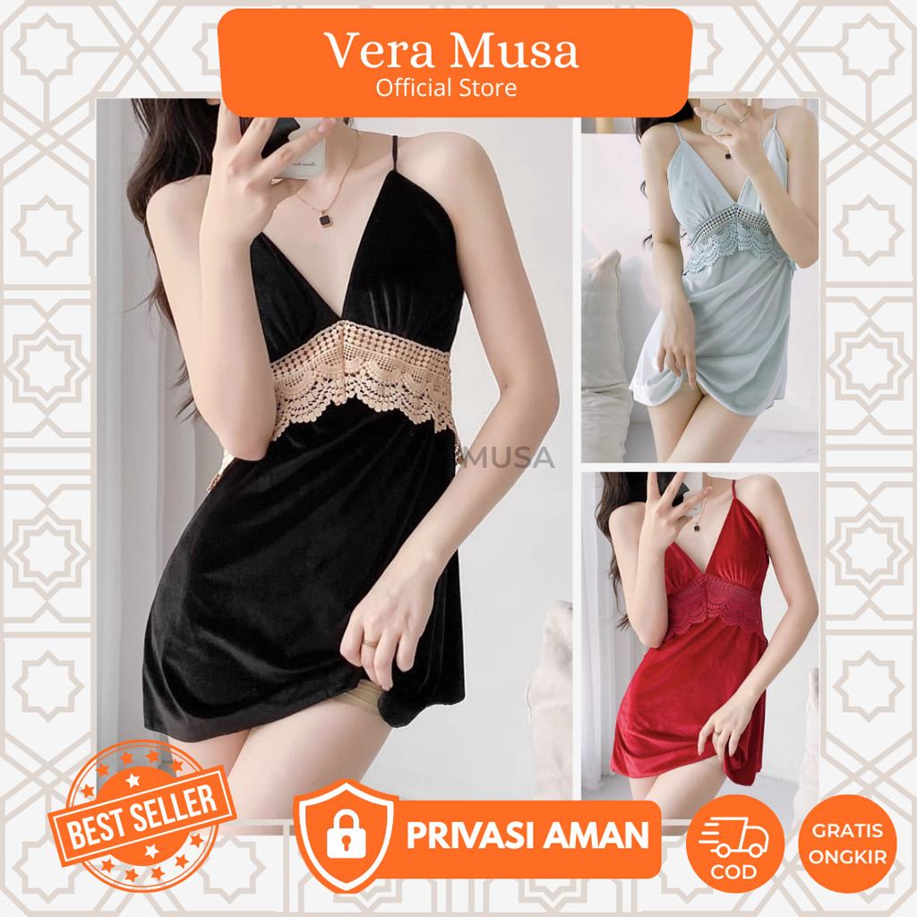Vera VV72 Dress Baju Tidur Satin Silk Wanita Sleepwear Premium Luxury Dinas Malam