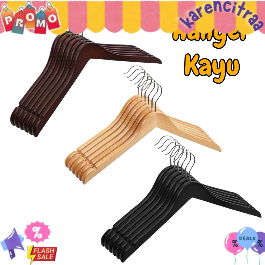 Hanger Kayu Dewasa Natural - Gatungan Baju Kayu - Hanger baju - Hanger kayu hitam - hanger kayu cokl