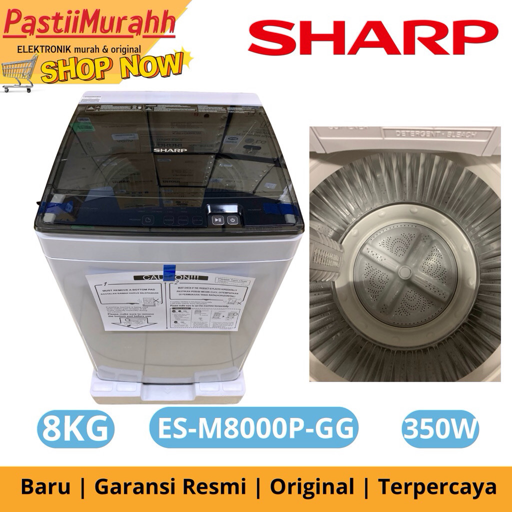 RS SHARP MESIN CUCI 1 TABUNG ES-M8000P-GG (8KG) MEGAMOUTH SERIES OTOMATIS
