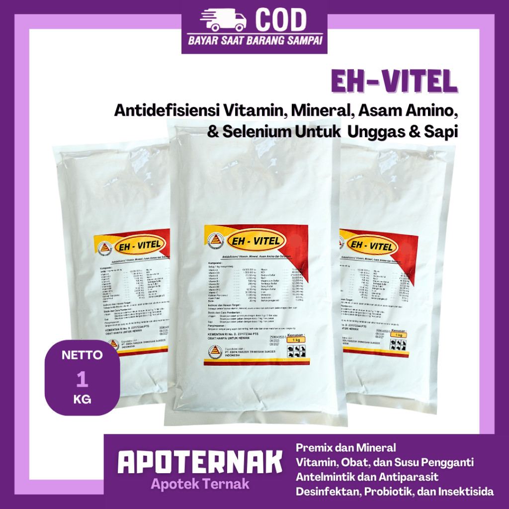 EH VITEL 1 KG - Vitamin Ternak & Elektrolit Hewan Vitamin Anti Stress Unggas Ayam Sapi Kambing