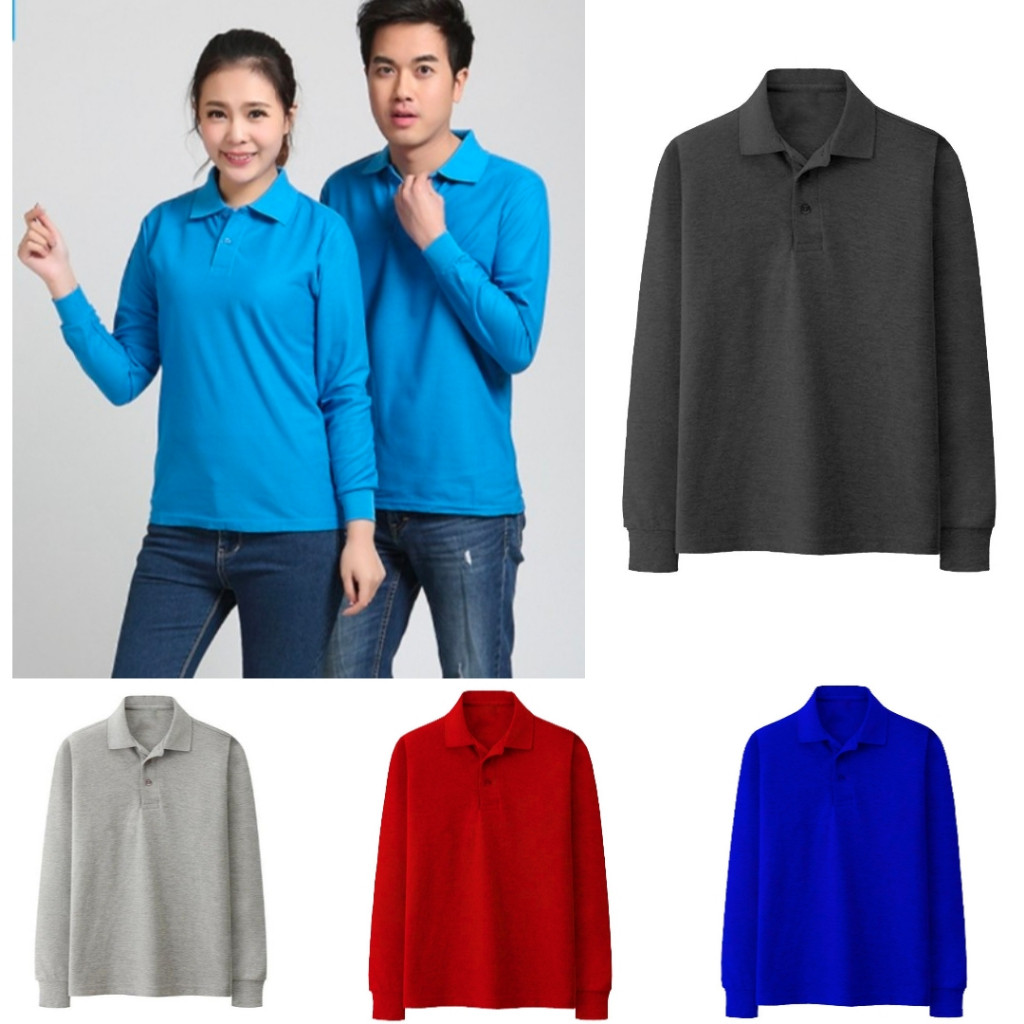 Kaos Kerah Seragam Lengan Panjang Polos/Kaos Kerah Polos Lengan Panjang