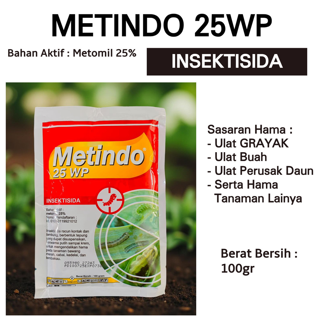 Insektisida Metindo 25WP 100gr Atau Obat Racun Semprot Pencegah Pembami Pegendali Hama Ulat Grayak K