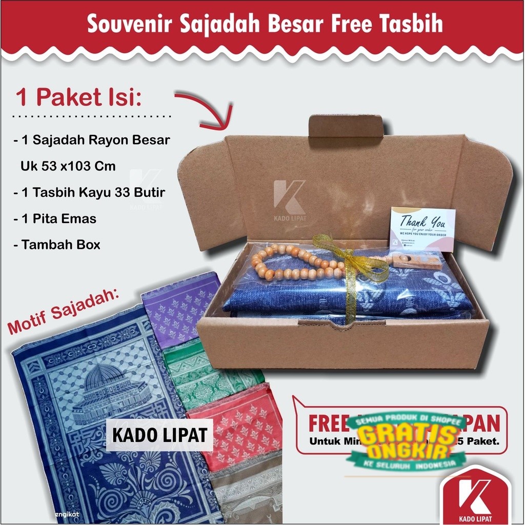 Sajadah Turki Ukuran Besar Dewasa Sajadah +Tasbih &Pita Souvenir Pernikahan / Tahlil / souvenir spes