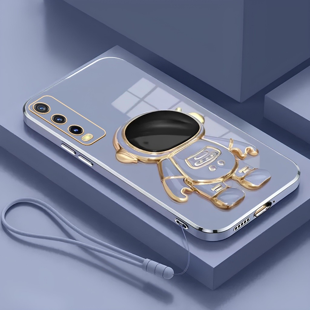 Soft Case Vivo Y12s Y20 Y20s Y20a Y20i Dudukan Lipat Astronot Plating Free Tali Lanyard