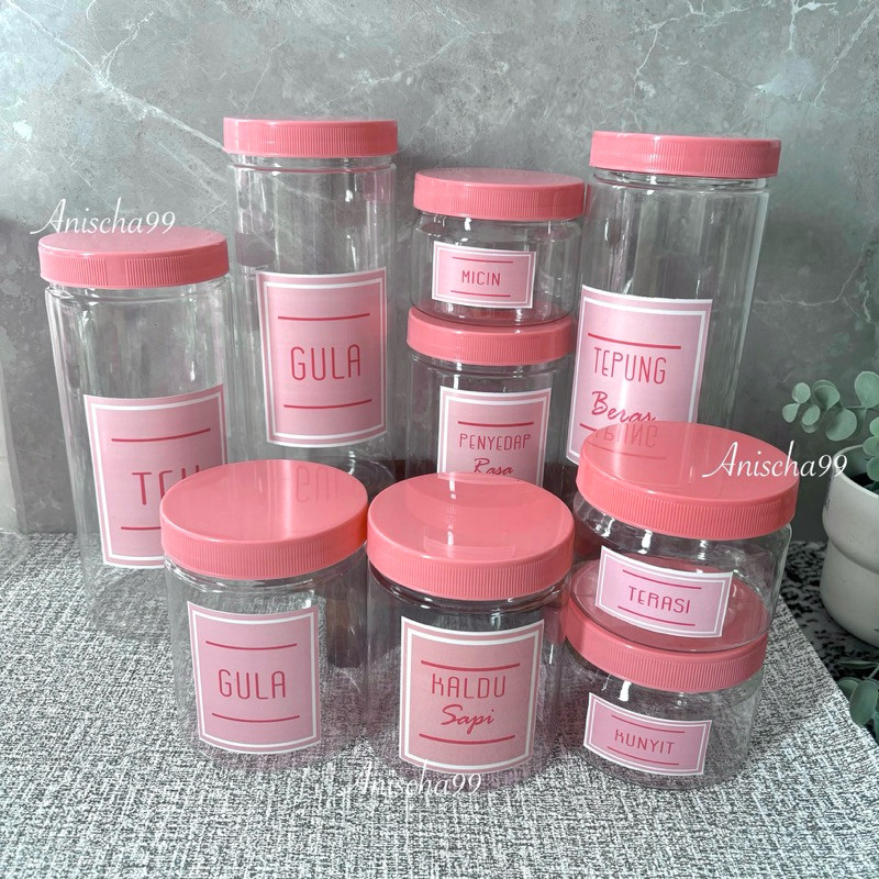 DISKON Toples Bumbu Dapur Tutup Warna Pink Plastik Free Label Stiker Vinyl