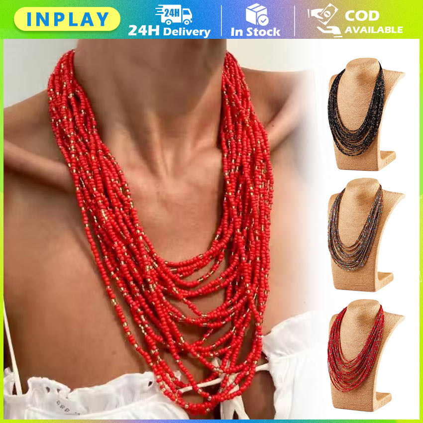 Boho Kalung Etnik Handmade Wanita / Manik Pelangi Susun Aksesoris Fashion Kondangan & Pesta / Kalung