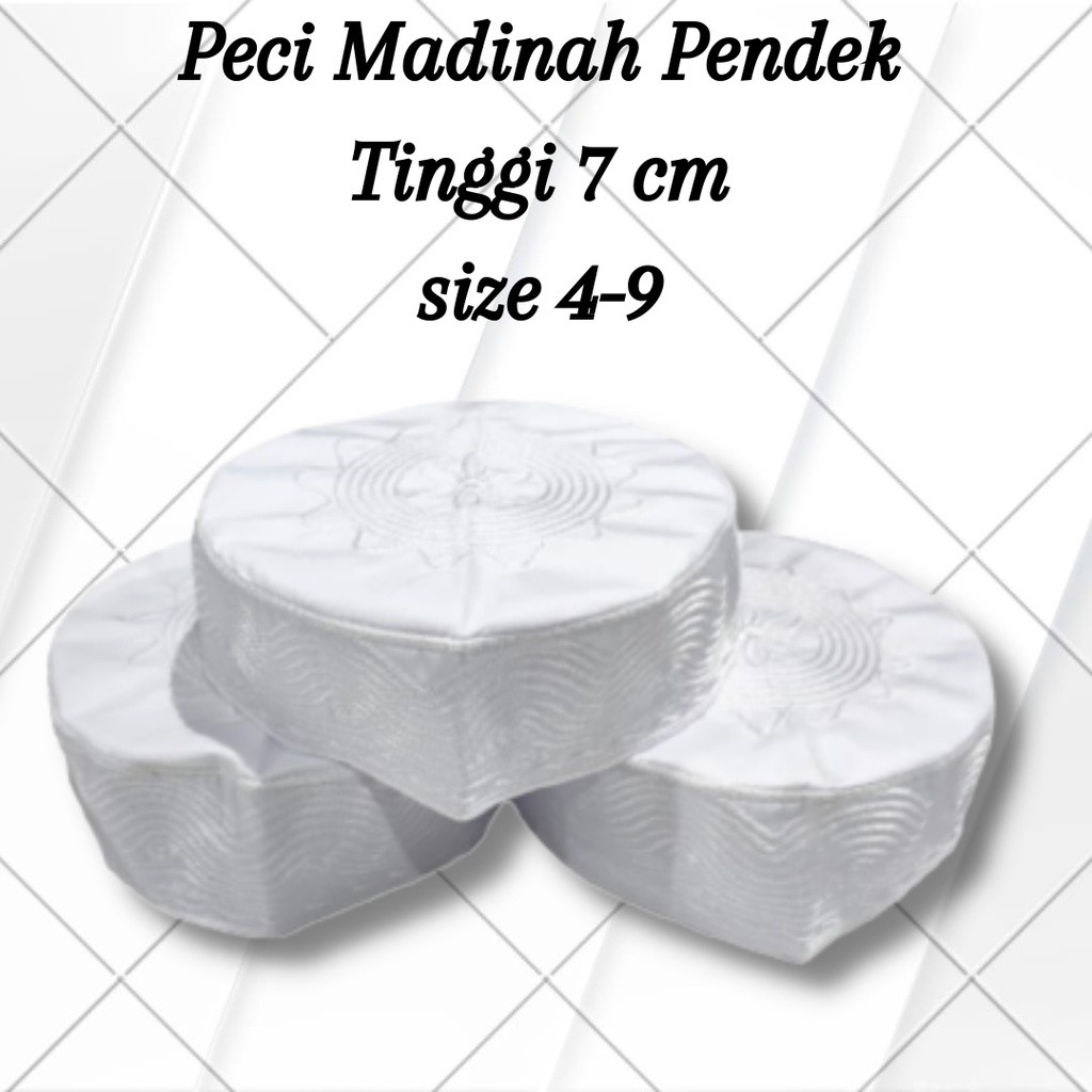 TERLARIS Peci Madinah Pendek Peci Madinah Tinggi 7 CM Kopiyah Haji Peci Putih Peci Haji lk-22