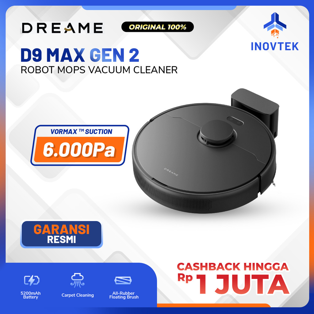 DREAME D9 Max Gen 2 Robot Vacuum Cleaner and Mop 6000Pa Suction | LDS Navigation
