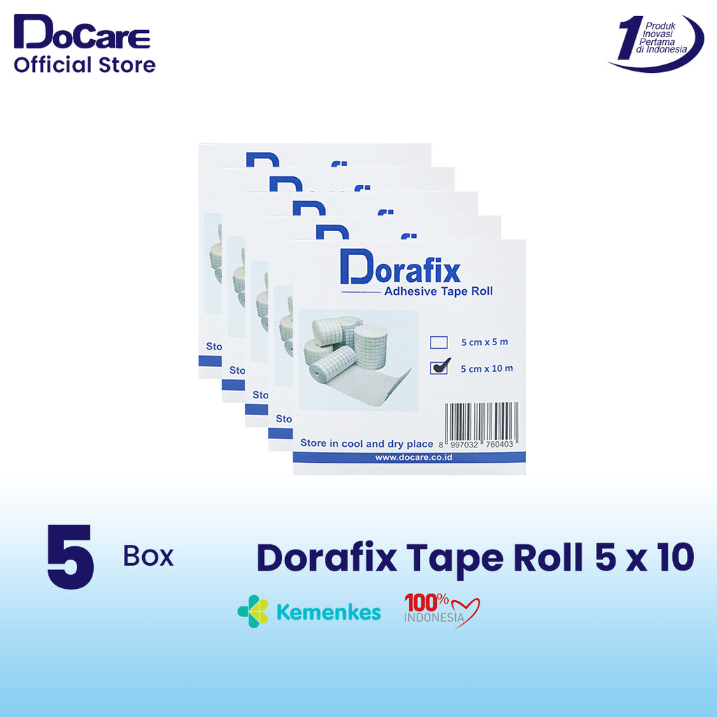 [Bundling 5 Pack] Dorafix  Adhesive Tape Roll 5 cm x 10 m - Perekat Perban Gulung Luka Jahitan