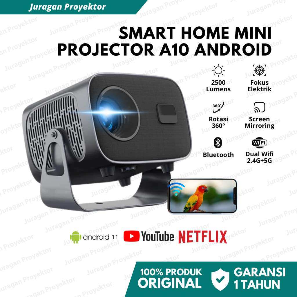 Proyektor Mini LED A10 Android 11.0 Wifi 2500 Lumens | Proyektor Mni Portable | Projector Wifi Porta