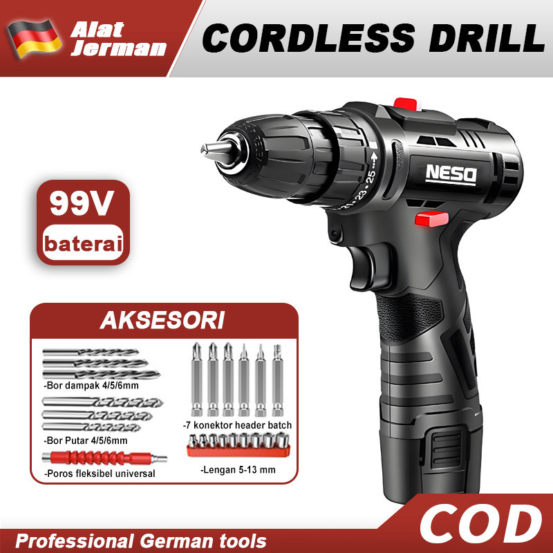 Neso Alat Jerman Mesin Bor Cordless Drill 2in1Portabel Bor Baterai Listrik Bor Tanpa kabel Mesin Cor