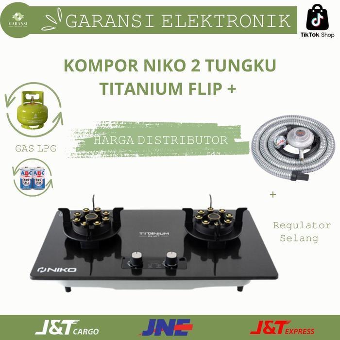 NIKO KOMPOR TANAM TITNAIUM FLIP PLUS 2 TUNGKU BLACK SERIES DENGAN PEMATIK ELEKTRIK PLUS TIMER / KOMP