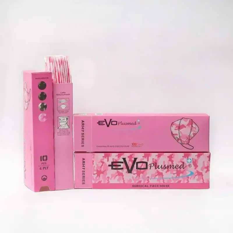 Masker Medis Camo 4ply Evo plusmed 4D Army Series [1 box/ 10 pcs]-Pink 3 Pcs