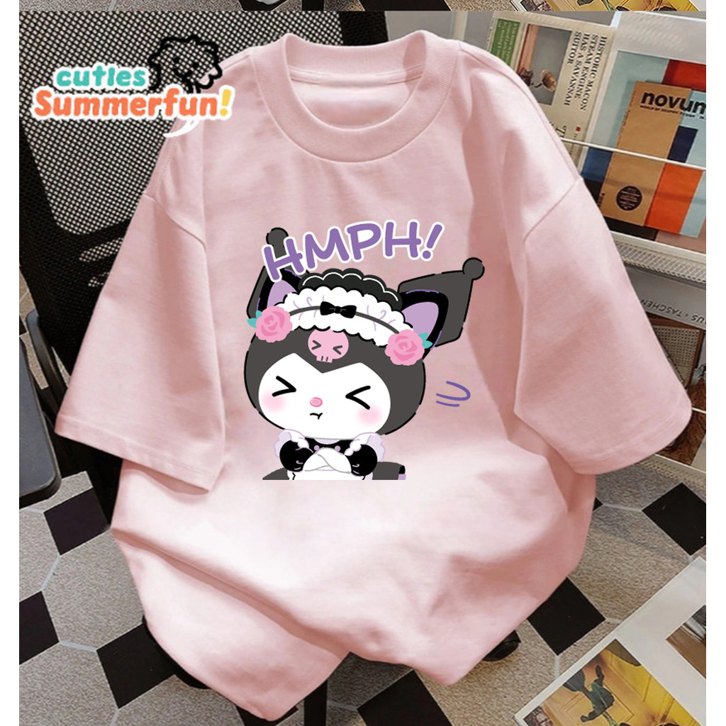 Kaos Oversize Kuromi "HMPH" / T-shirt Wanita Warna Pink Motif Kartun Aesthetic Viral |Kaos Pink Over