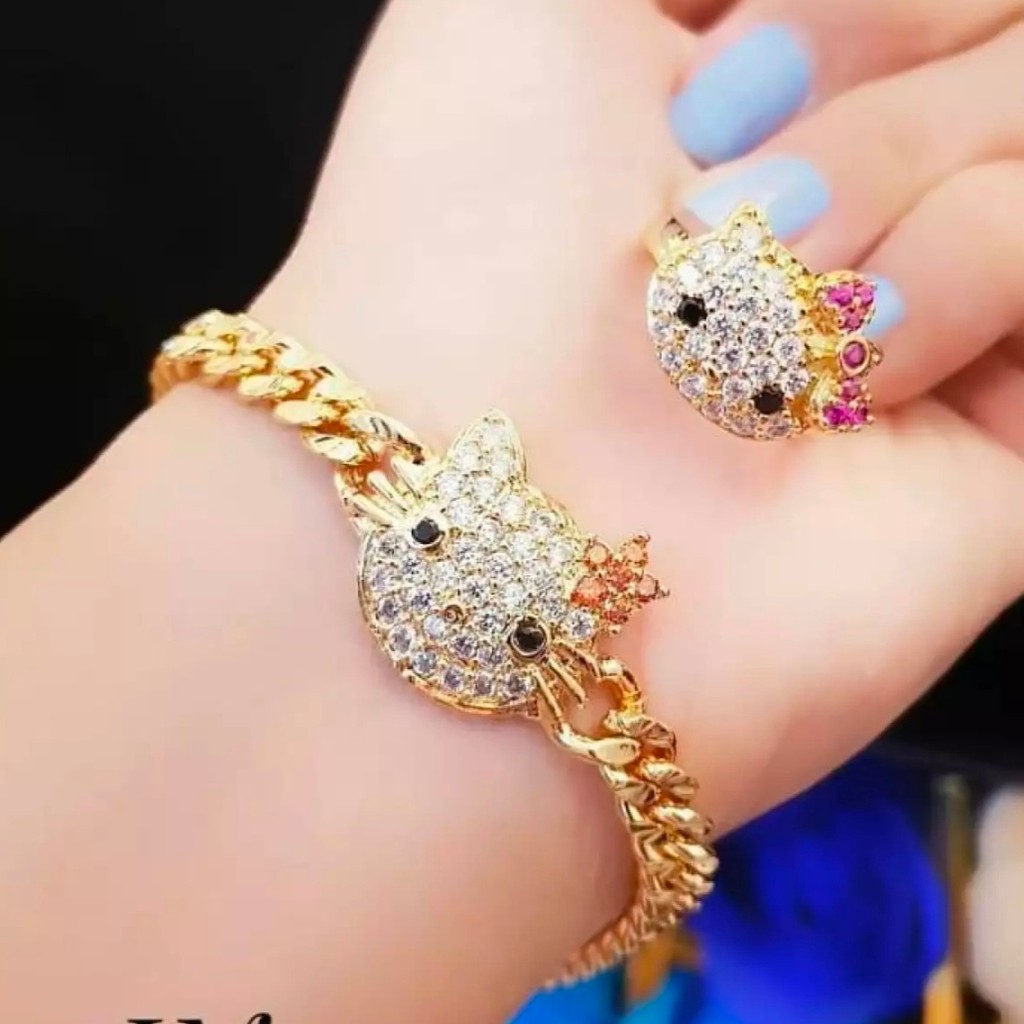 Gelang Anak HK Kepala 1 + Cincin HK Mata Lapis Emas Dan Perak