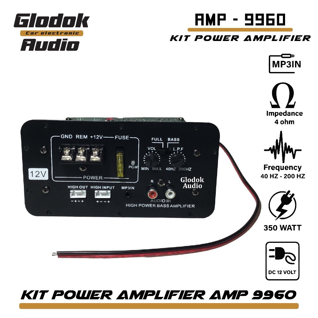 SUNMORNING    Power Kit Amplifier Subwoofer mobil dc 12 Volt 350 Watts mesin bastube aktif 10-12 inc