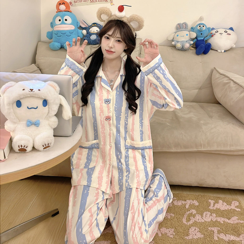 Winnie the Pooh 100% katun Piyama Wanita Model terbaru 2026 Dengan bantalan dada Bisa dipakai keluar