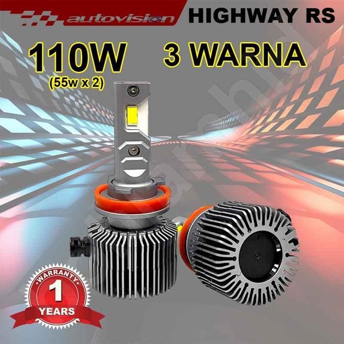 LED Mobil H11 H4 3Warna Autovision Highway RS 55Watt 6000K 4300K 3000K - H11