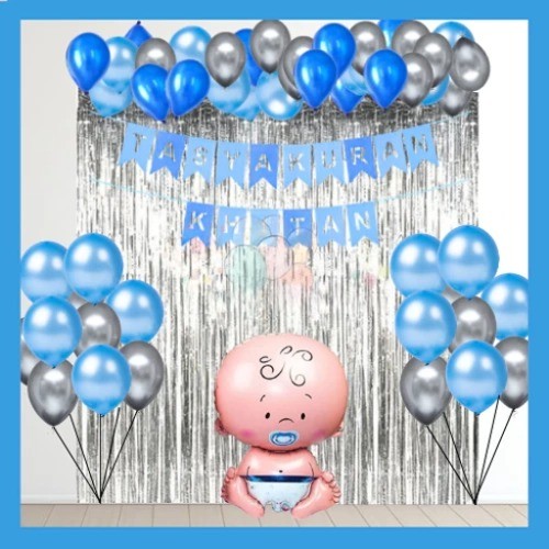 Paket Dekorasi Tasyakuran Khitanan Anak / Dekor Khitan Banner Silver Blue