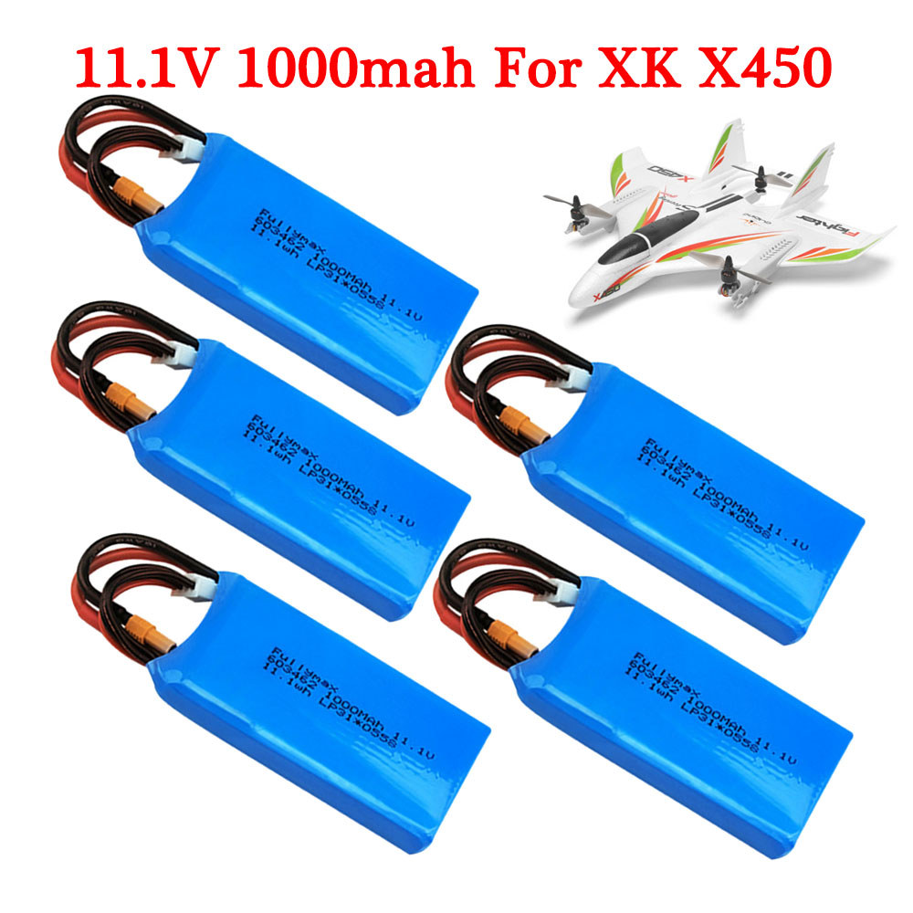 11.1v 1000mAh Lipo Battery for Wltoys XK X450 FPV RC Drone RC Airplane Spare Parts 3S Rechargeable B