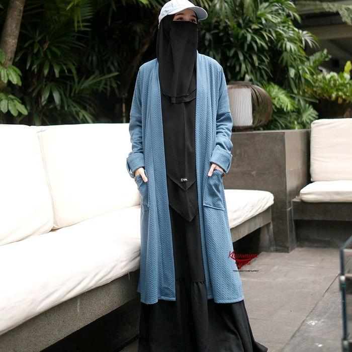 ZALE OUTER WANITA MUSLIMAH BY KHUMAIRA SYARI | LONG CARDI OUTER PANJANG Casual Remaja - denim, m med