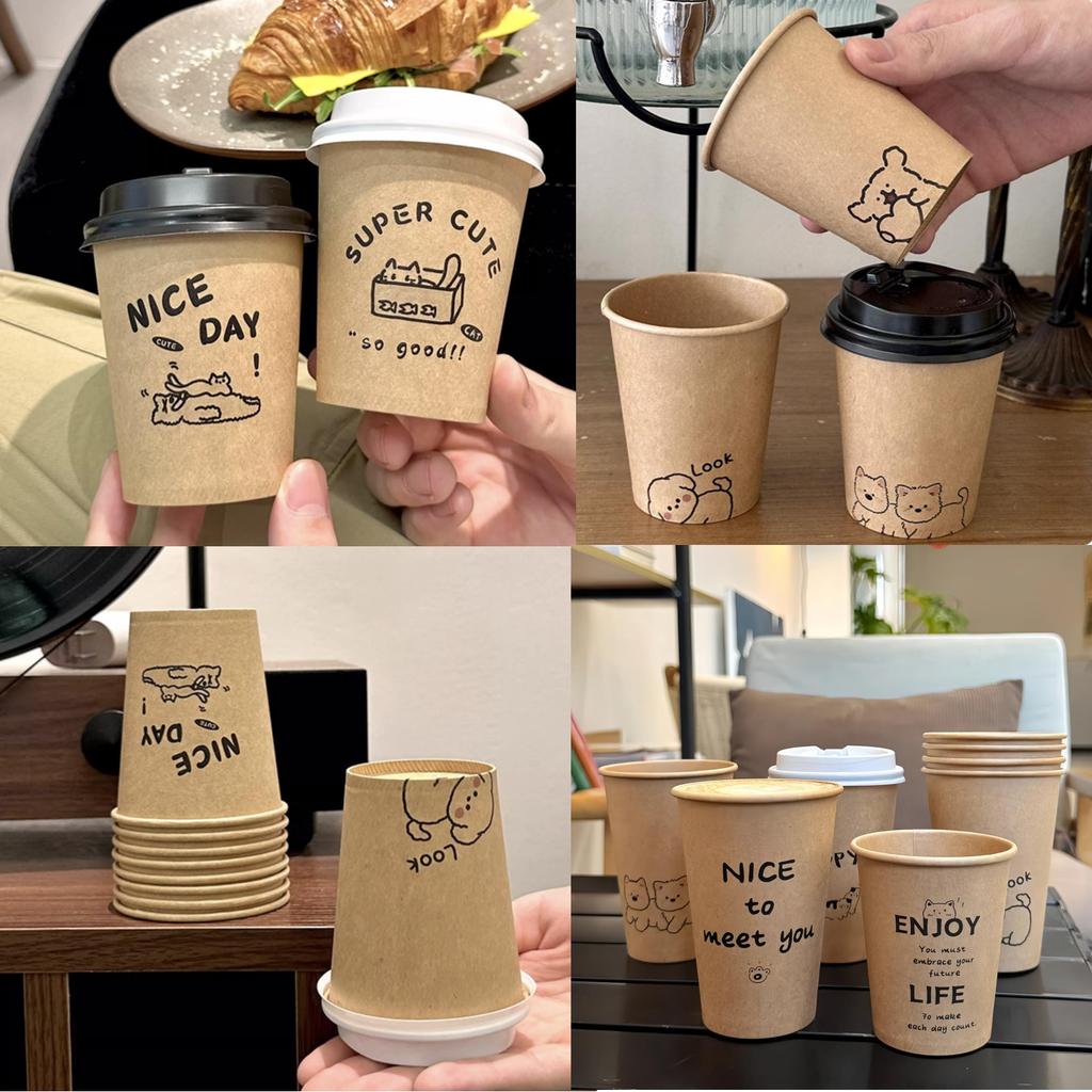 [50pcs]Gelas Kertas Paper cup Single Wall Kraft 8oz 12oz cup coffee + tutup custom | gelas kertas ta